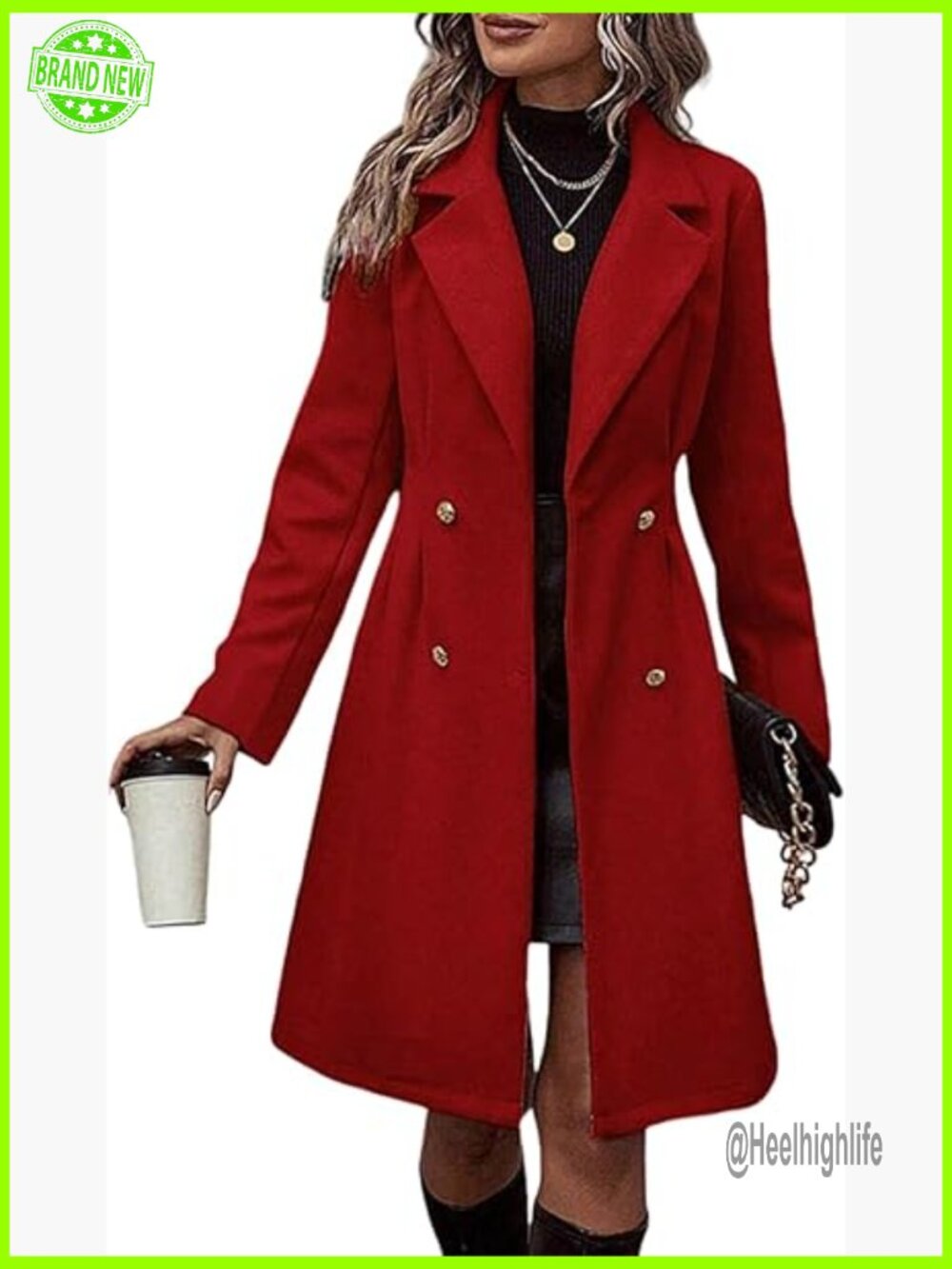 Double Breasted Long Wool Pea Coat Notched Lapel Trench Overcoat